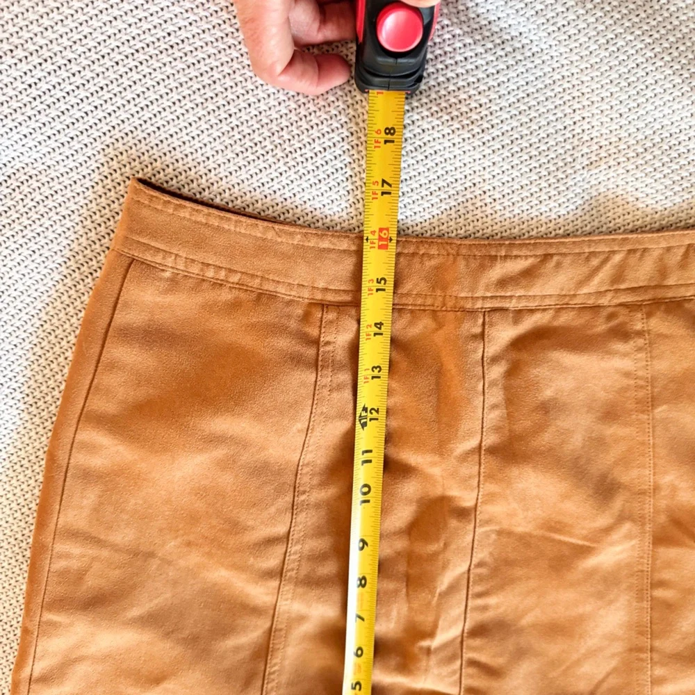 DIVIDED 16” Faux Leather Camel Tan Button Front Mini Skirt